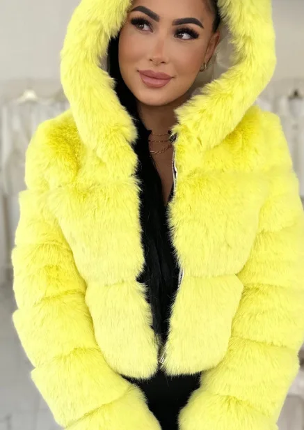 Women Warm Faux Fur Coat Winter Vintage Gradient Jacket Furry Outerwear Jackets Hooded Coats Plus Size Autumn Winter Streetwear