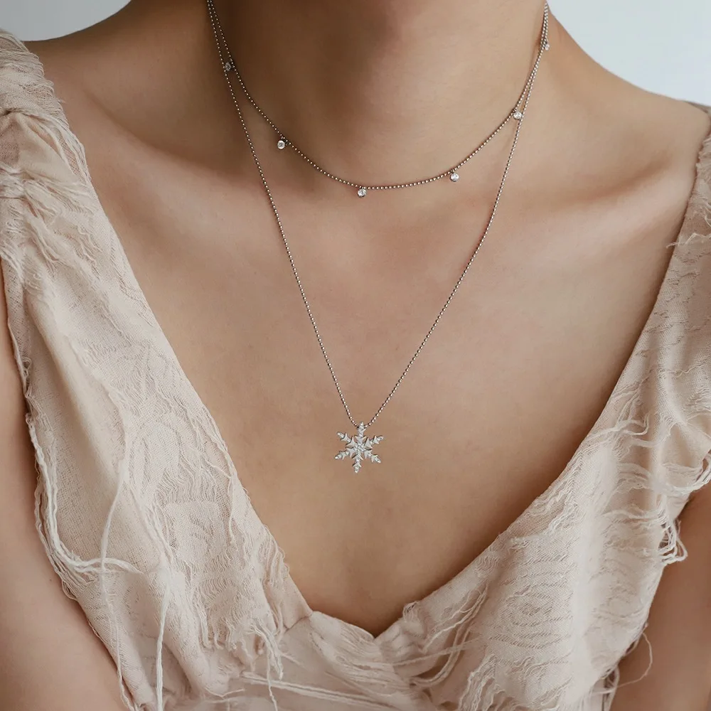 New 316L Stainless Steel Inlaid Zircon Snowflake Pendant Necklace 2024 Rust Proof Exquisite Daily Chic Women Waterproof Jewelry