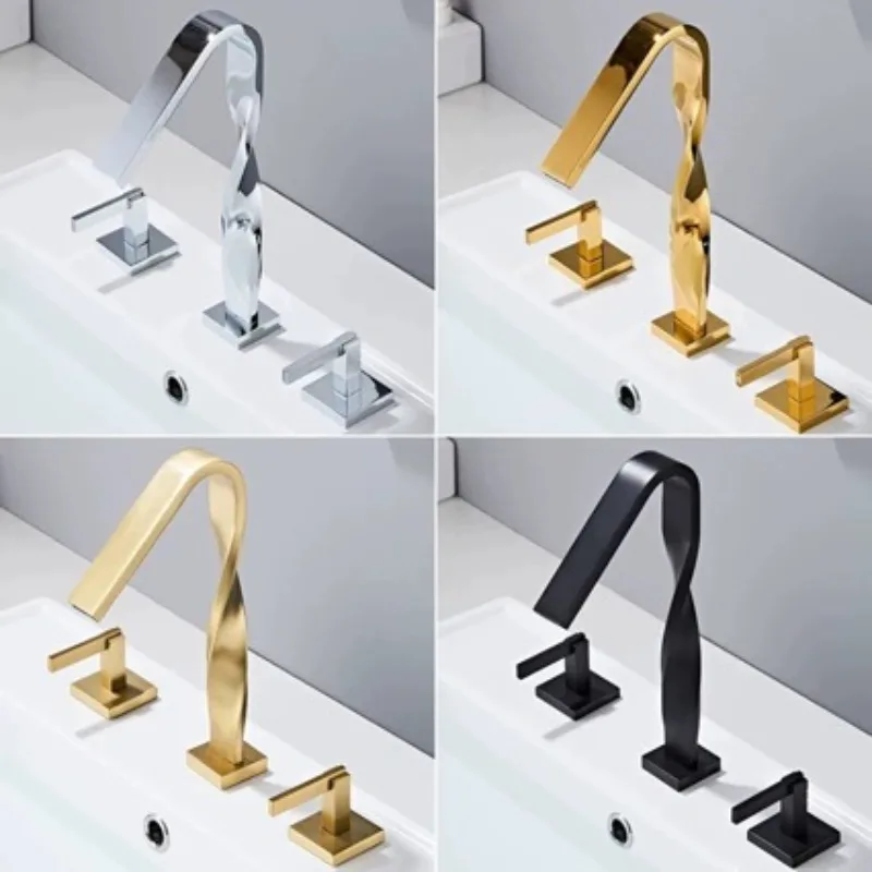 Hotel all-copper copper wash basin wash basin bathroom bathroom bathroom hot and cold mixed water faucet three-hole split square