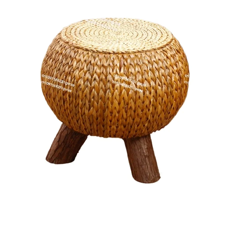 Rattan Handmade Rustic Round Footstool Household Multi functional Wooden 3 Leg Portable Wicker Ottoman Footrest Comfortable Gift