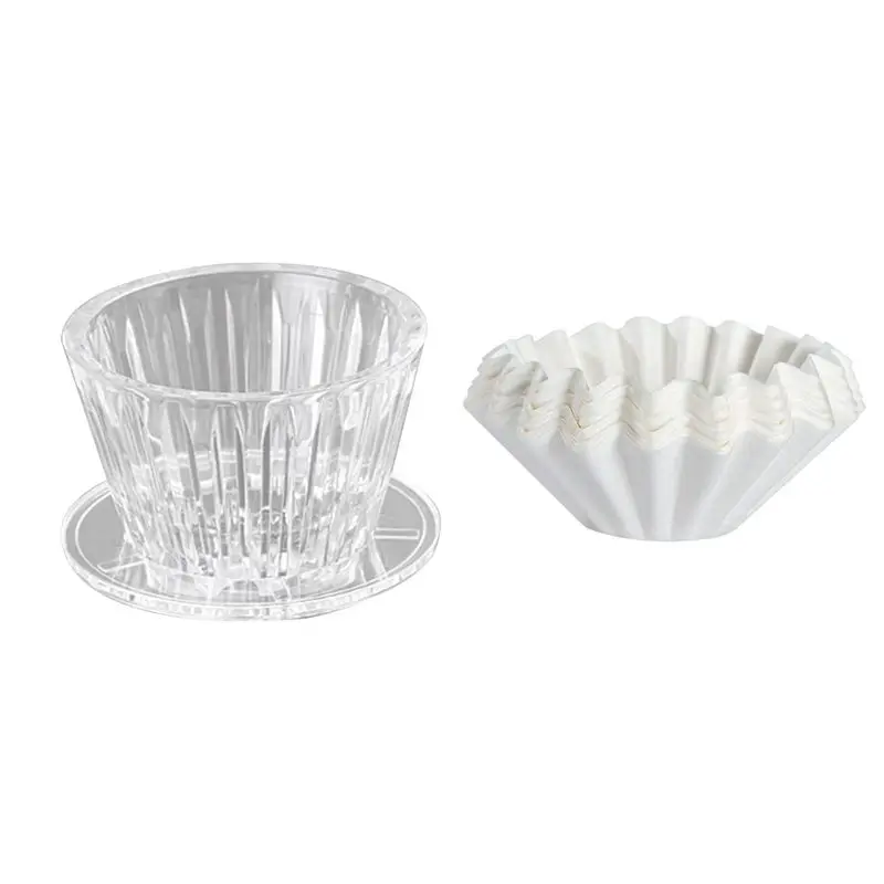 A19F-Wave Coffee Dripper Pour Over Coffee Filter Cups Hand-Poured Cake Shaped Origami Filter Cup W/50Pcs Filter Paper