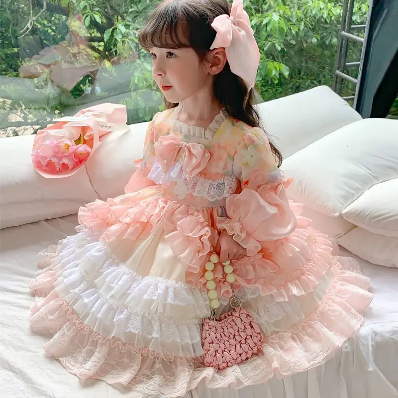 Girls' Spring and Autumn Clothing Dress New Children's Fleece-lined Princess Dress Baby Western Style Birthday Dress Fash