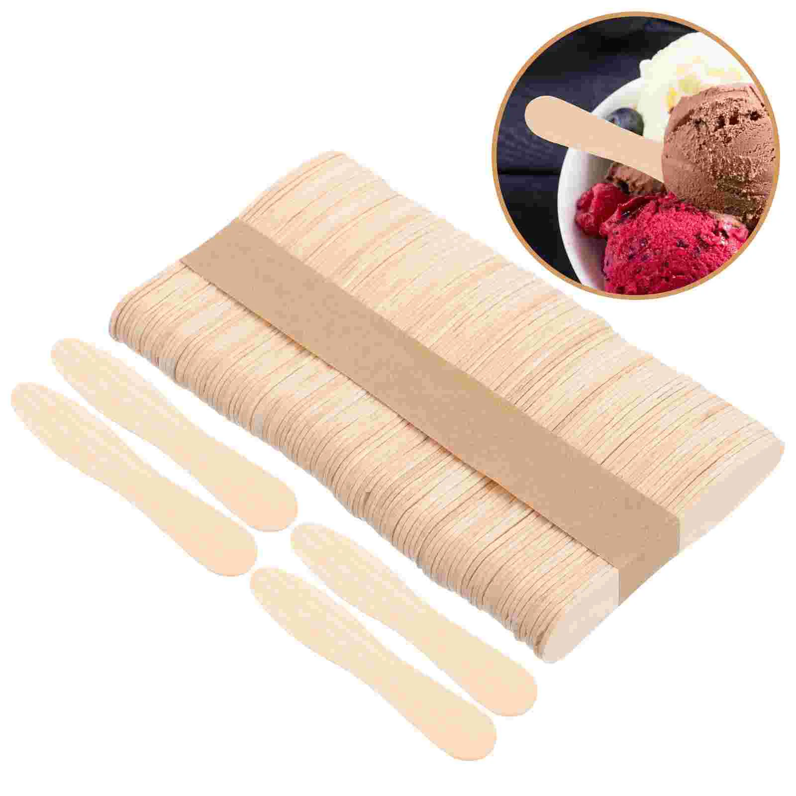 100 Pcs Sample Tasting Spoons Wooden Stirring Rod Sustainable Ice Cream Dessert