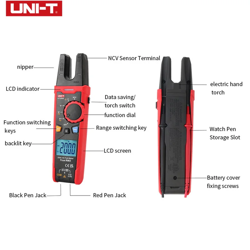 UNI-T Pinza amperometrica digitale UT256A Vero RMS Forcella Pinza corrente CA Amperometro Voltmetro Condensatore Tester di frequenza