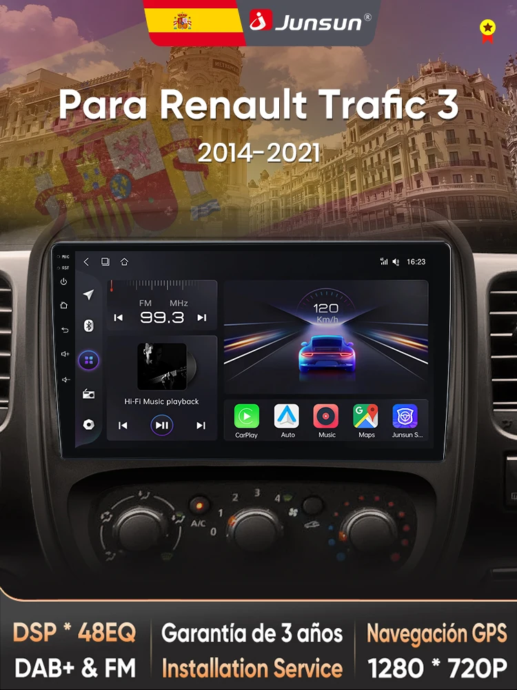 Radio Junsun z funkcją AI do Renault Trafic 3 2014-2021 i Vivaro B 2014-2018, CarPlay, Android Auto, radioodtwarzacz 2DIN z DAB+, GPS, RDS — 2