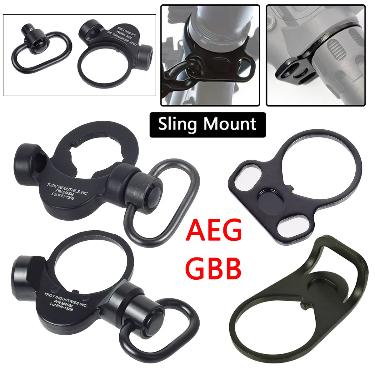 Tactical Sling Swivel Mount Adapter Dual Side AEG End Plate Position Quick Detach Receiver Flexible QD Clip Strap Buckle M4 M16