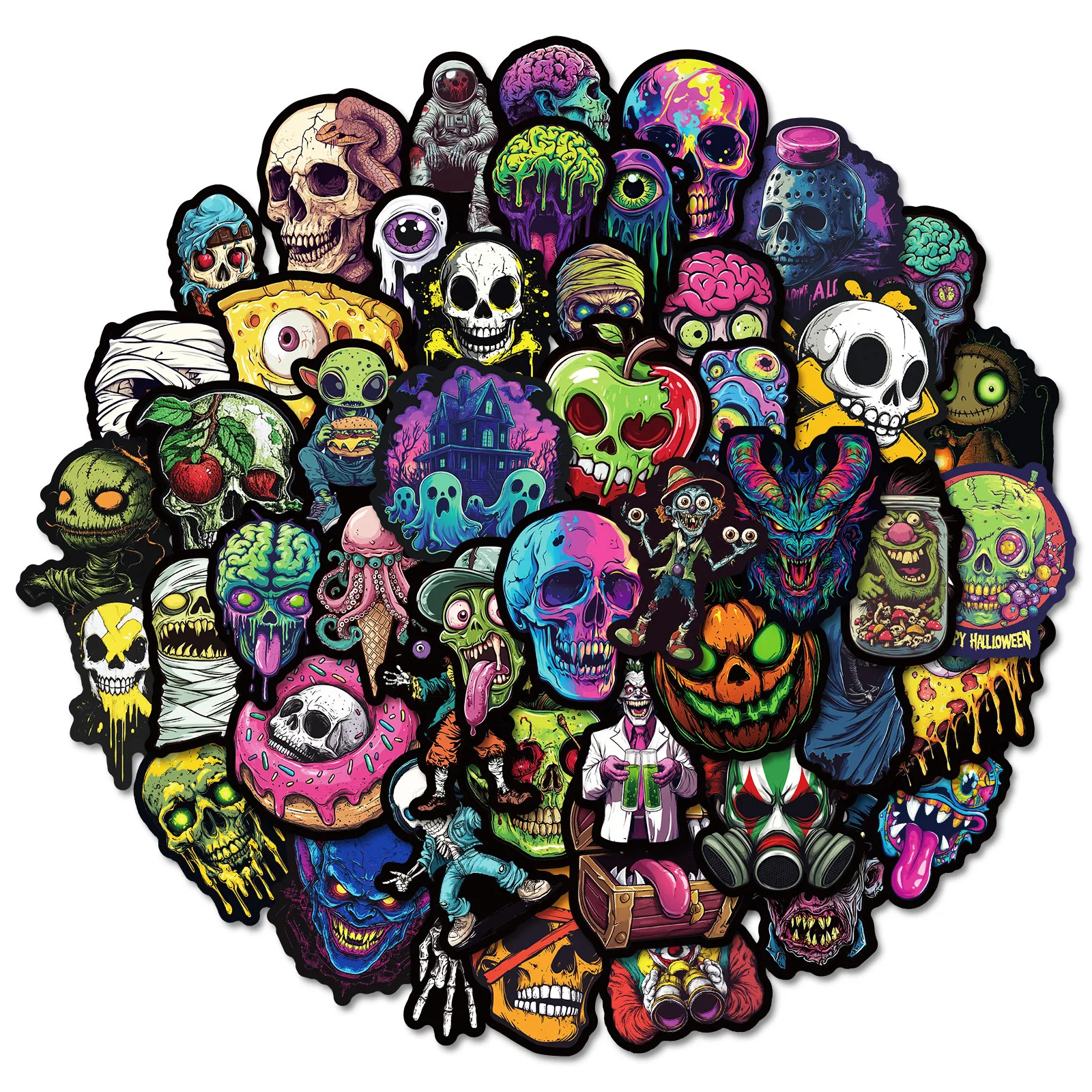 10/50Pcs Cool Halloween Pop Horror Skull Zombie Stickers Skateboard Fridge Guitar Laptop Motorcycle Travel Graffiti Sticker Toy