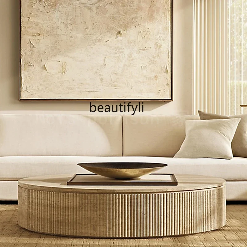 Wabi Sand Wind Natural Travertine Coffee Table Nordic Designer High Sense Marble Living Room Creative Round