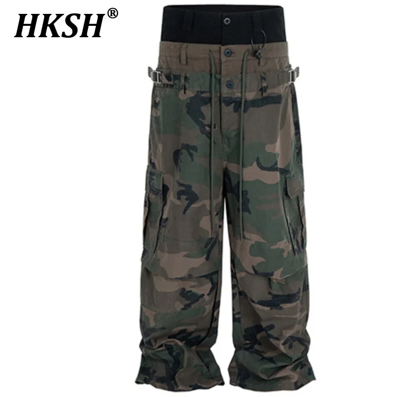 

HKSH Весенне-Осенние новые мужские брюки-карго Tide High Street в стиле пэчворк с поясом из 3 предметов, шикарные повседневные прямые брюки-карго Ins HK6055