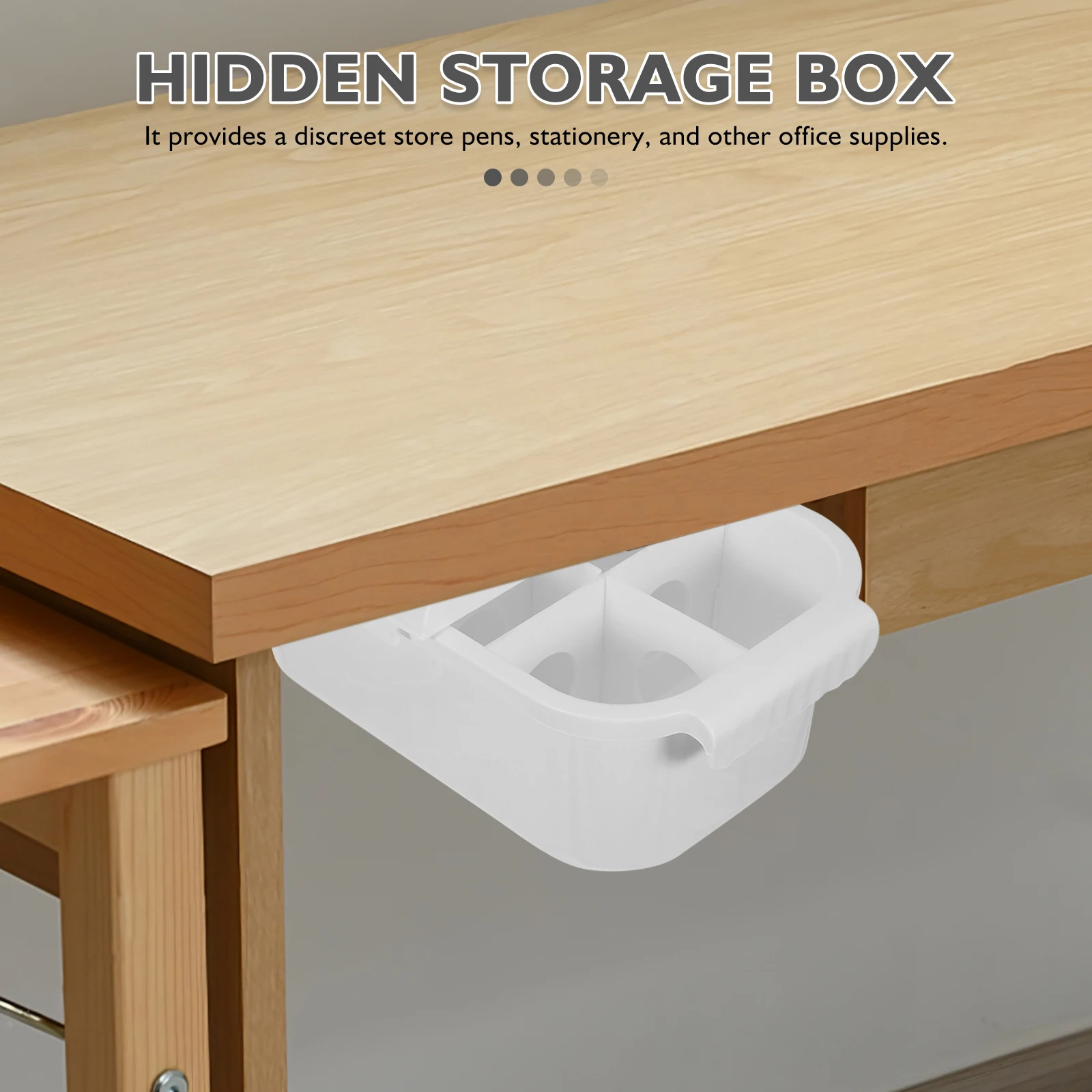 

Hidden Under Desk Organizer Self-Adhesive Desktop Storage Drawer for Pens Stationery Phones Compact Space-Saving
