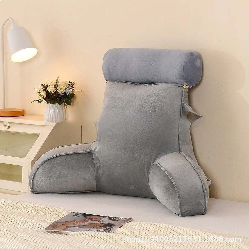 Double Handle Reading Pillow with Armrest, Removable Washable Lazy Sofa Backrest, Large Waist Support with Insert Throw Pillow