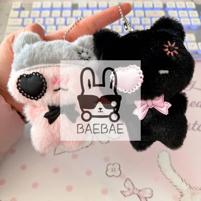 Chaveiro de Pelúcia de Gato Fofo de Desenho Animado, Gato Preto Kawaii, Boneca de Gato Rosa, Pingente de Decoração para Mochila, Charm para Bolsa, Acessórios para Chaveiro, Presente