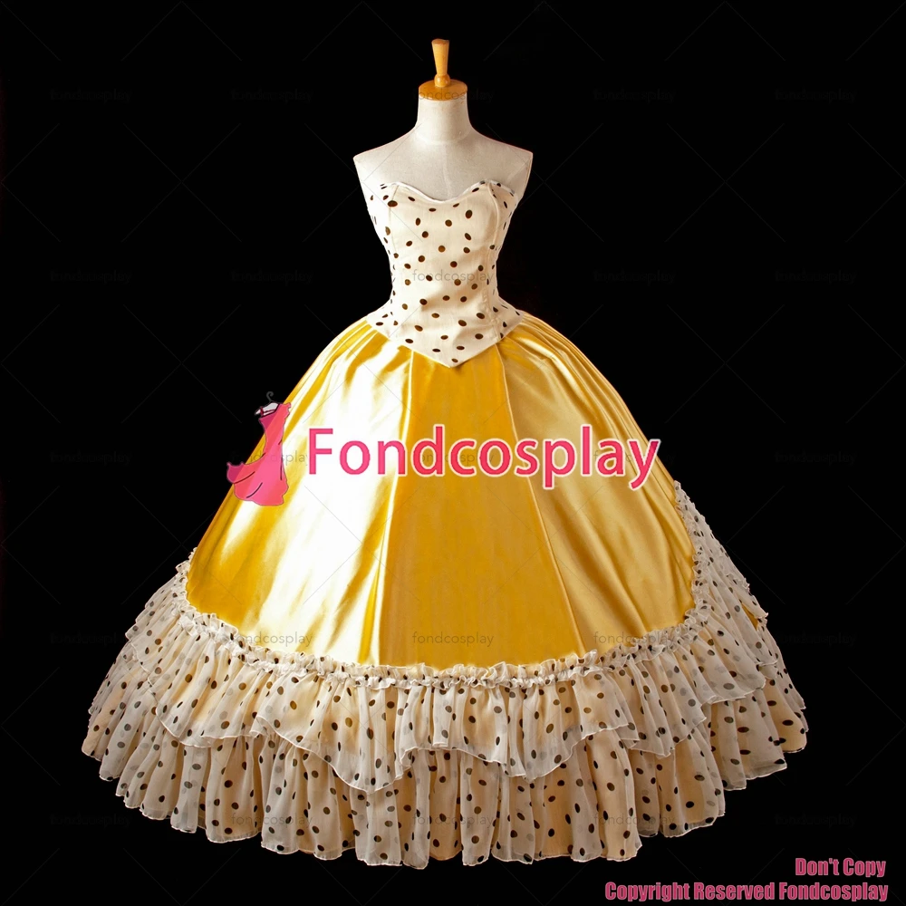 fondcosplay Victorian Rococo Medieval Gown Ball Gothic Evening yellow satin Dress Cosplay Costume CD/TV[G1088]