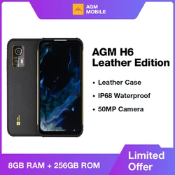 AGM-Smartphone Edição de Couro Impermeável, 4G Robusto, Câmera 50MP, ROM 16 GB + 256GB, IP68, IP69K, 6.56 