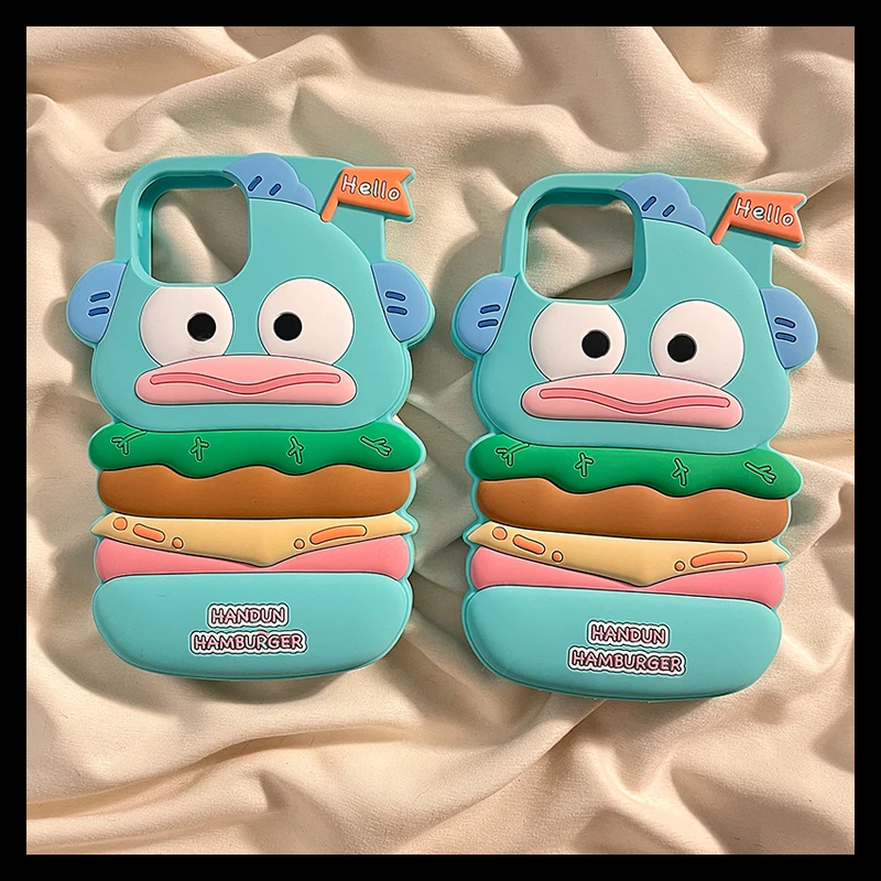 Kawaii Hangyodon Hamburger Funny Phone Case Girls Sanrio Anime Girl Fashion 3D Cover protettiva per IPhone11 12 13 14 15 Pro Max