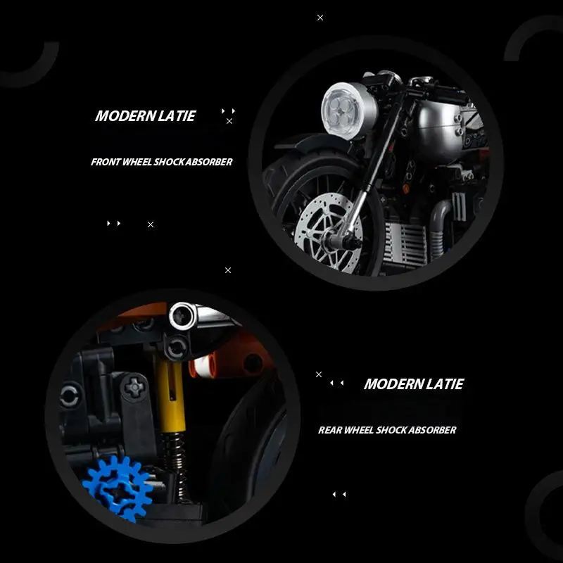 OUZEY Retro Cafe Moto Building Blocks, oltre 14 kit modello fai da te con parti meccaniche, regalo da collezione per adulti per uomo