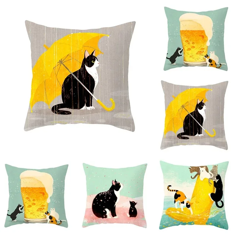 Cute Cartoon Cat Study Pillowcase Office Living Room Home Pillowcase Car Ornaments