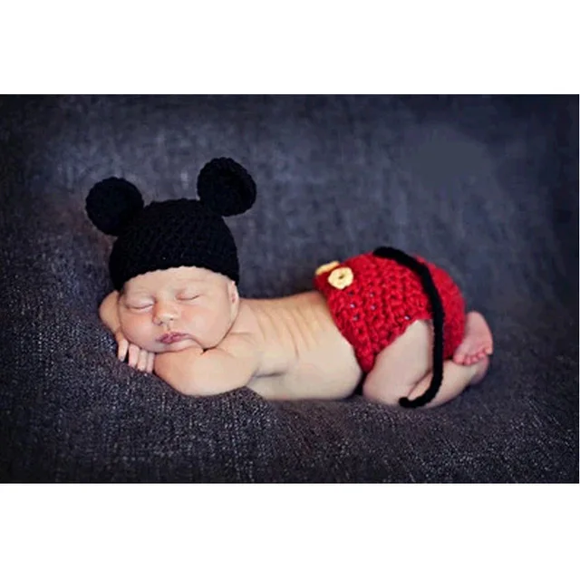 Disfraces de ganchillo de estilo Animal para bebé recién nacido, accesorios de fotografía de Halloween, traje de punto hecho a mano de Mickey, búho