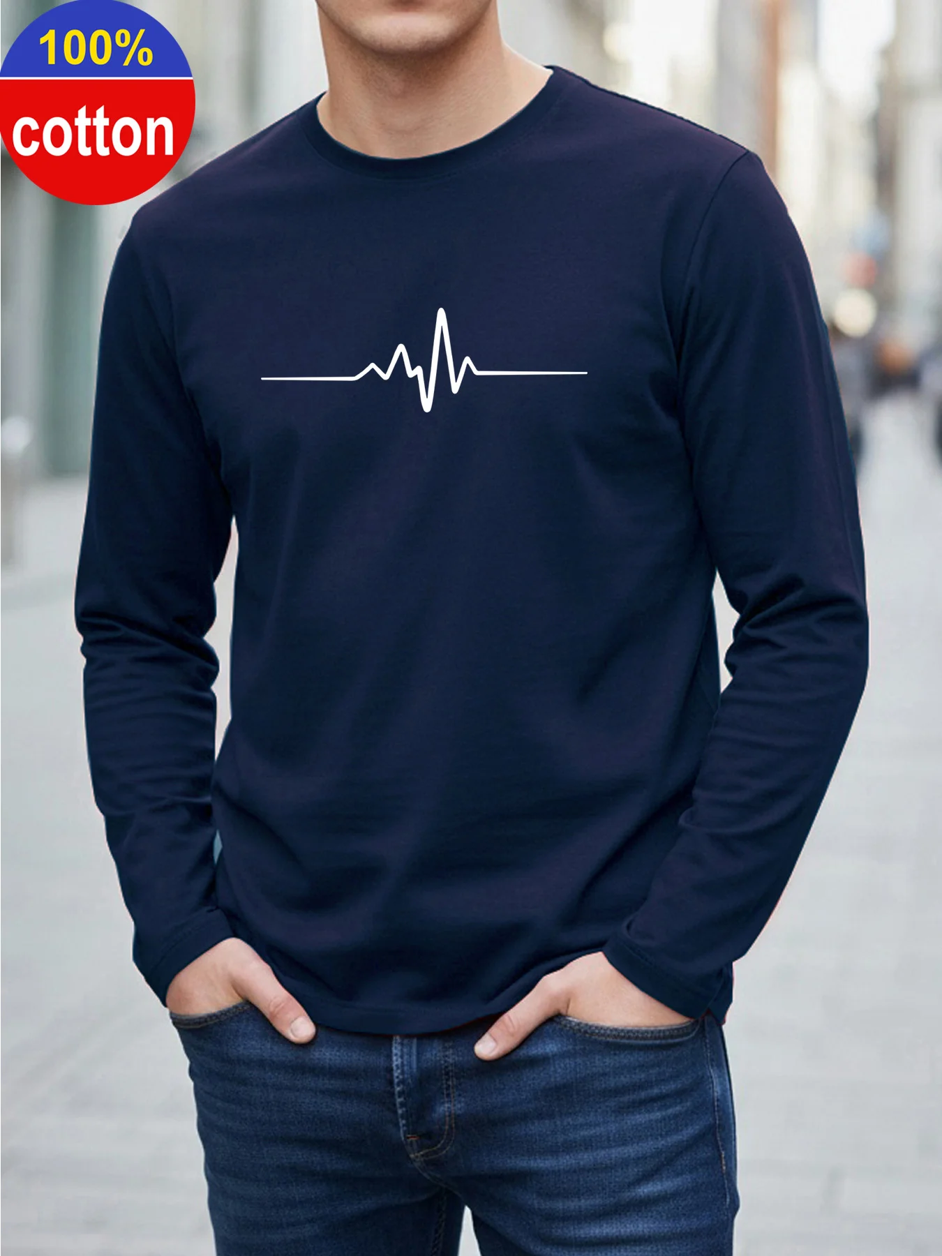 Men 100% Cotton Long Sleeve T Shirt Soft Breathable Crew Neck Tee For Spring Autumn Wine Red Green Dark Blue Casual Layering Bas
