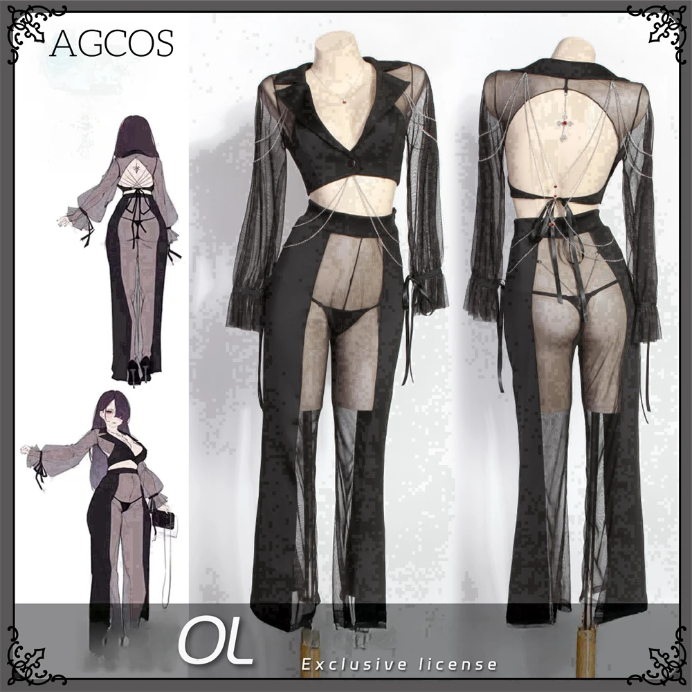 

AGCOS Original Design Black OL Secretary Suits Cosplay Costume Woman Roleplay Mesh Net Transparent Lingeries Sexy Cosplay