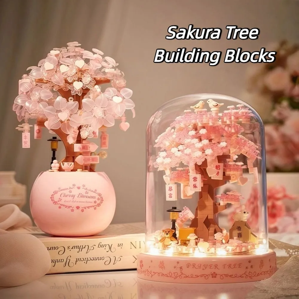 

with Light Sakura Tree Building Blocks DIY Handmade Tree Building Block Kit Small Exquisite Design Flower Assembly Blocks