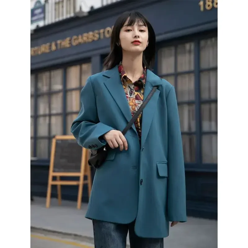 

Insozkdg Spring Autumn Vintage Casual Long Sleeve Blazer Coats Commuter Solid Color Loose Single-breasted Short Blazer Women's