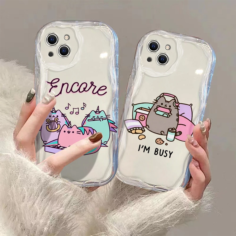 Cute Funny Cartoon Cat P-Pusheens 3D Wave Case For iPhone 15 14 13 12 11 Pro Max Mini X XR XSMAX 8 7 6S Plus Soft Silicone Cover