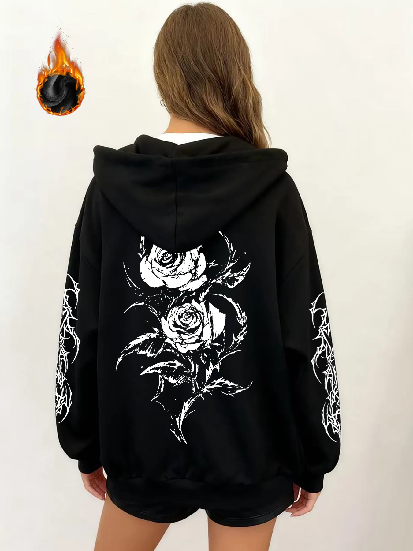 

Зимняя куртка Y2k с готическим принтом, толстая тяжелая бархатная черная куртка на молнии с капюшоном, тонкая темпераментная женская куртка в повседневном стиле для ленивых поездок на работу