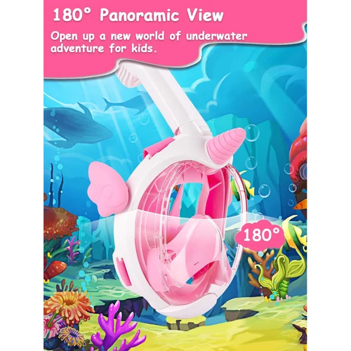 Imagen 2 del producto Máscara de buceo de unicornio para niños, gafas antivaho completamente secas, impermeables con sistema respiratorio avanzado, equipo de natación y snorkel