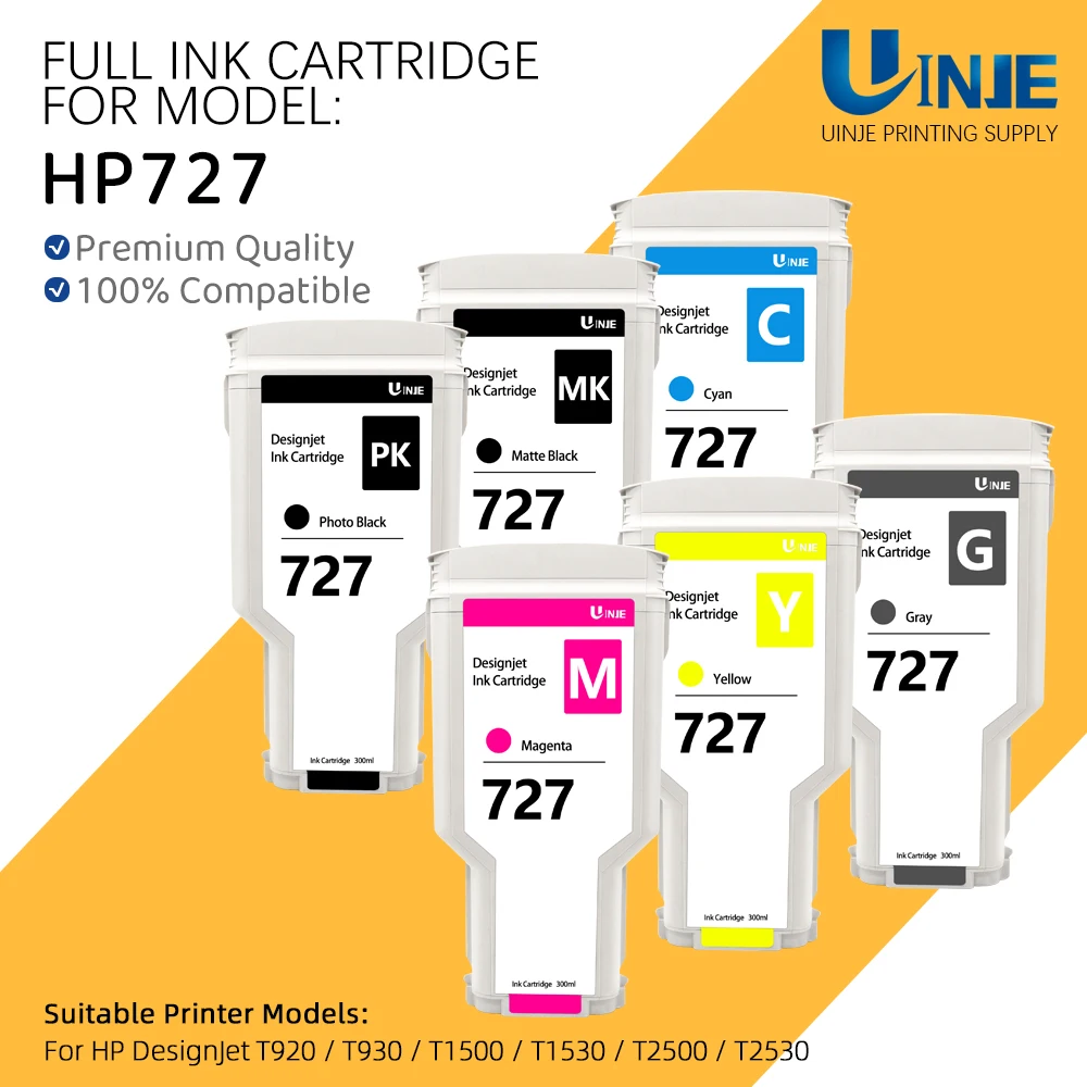 For HP 727 300ML Compatible Ink Cartridge With Ink For HP DesignJet T920 T930 T1500 T1530 T2500 T2530 F9J76A F9J77A C1Q12A