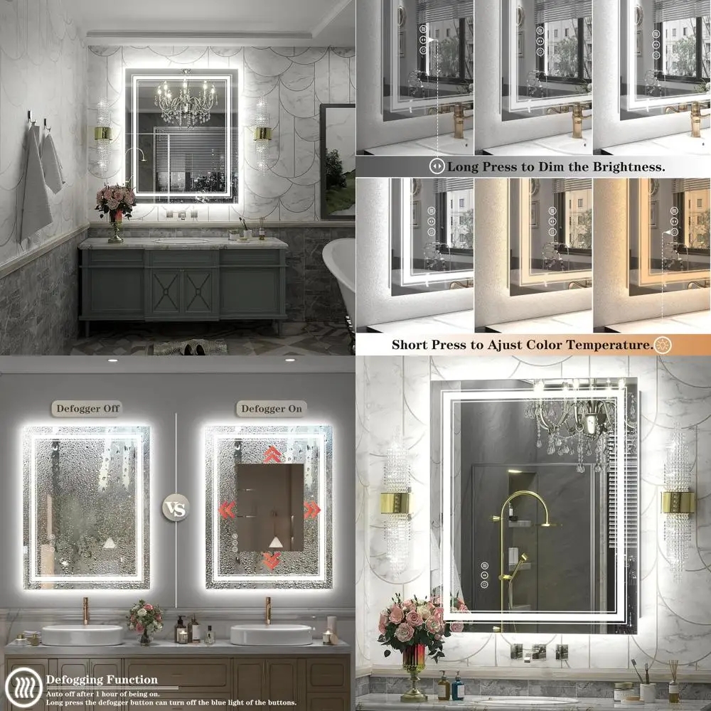 

Зеркало для ванной комнаты с LED-подсветкой, 32x36 дюймов, с функциями антизапотевания и ударопрочности, сертифицировано ETL