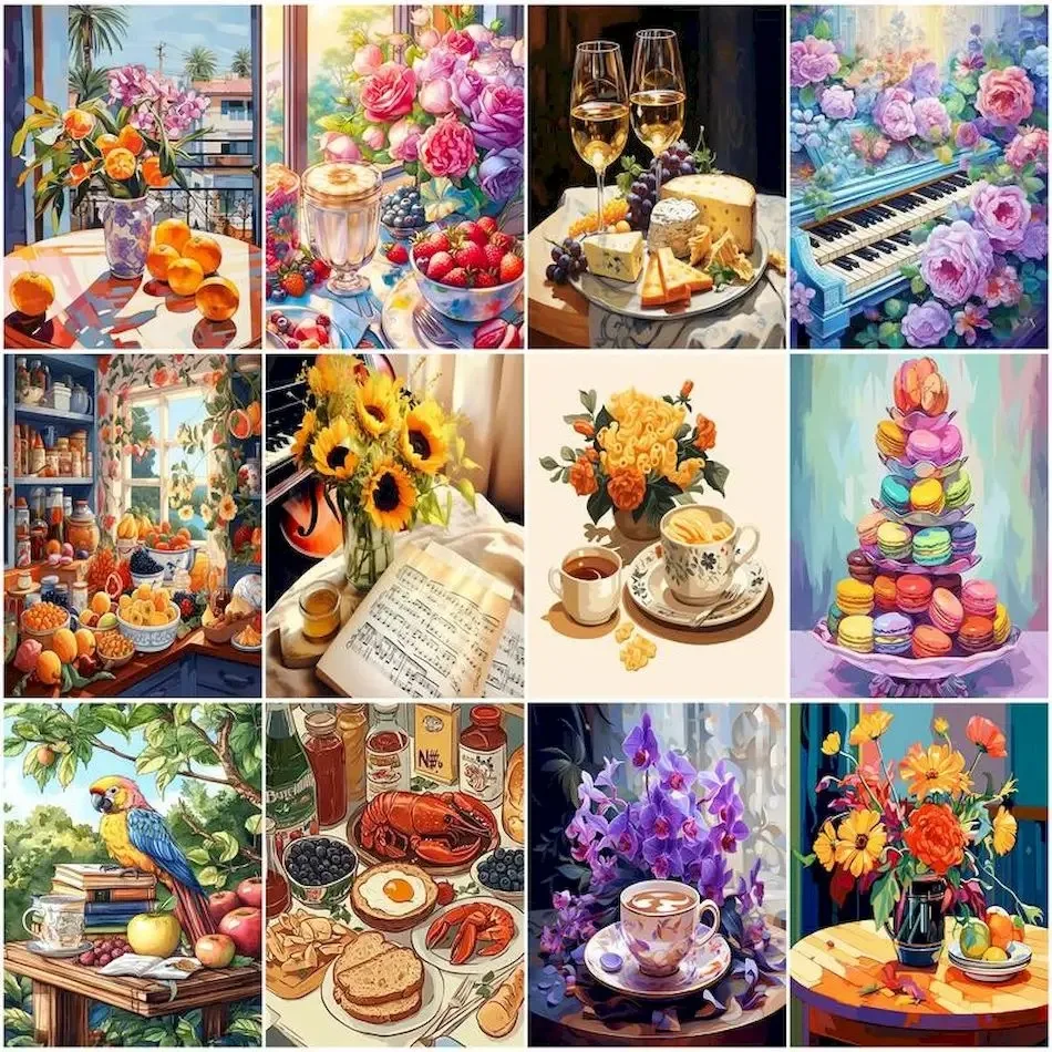 Painting By Numbers On Canvas,Item decoration,Flowers Food,Modern,Wall Art Picture,Diy Set,Handwork,With Frame,Paint Kit