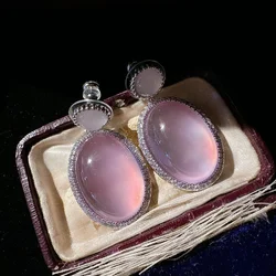 Exquisite 925 Silver Oval Lab Jade Zircon Gemstone Drop Earrings Dangles For Women Girls Wedding Engagement Fine Jewelry