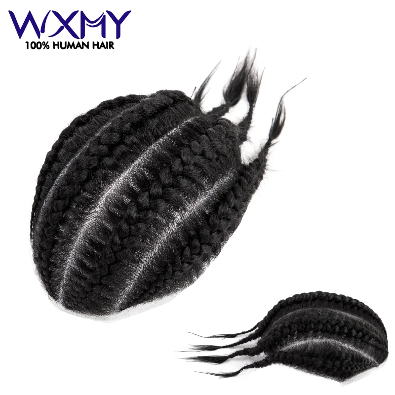 

Men's Full Pu Human Hair System Braids Hair Prosthesis Skin Base Toupee Capillary Prothesis Wig for Hair Loss