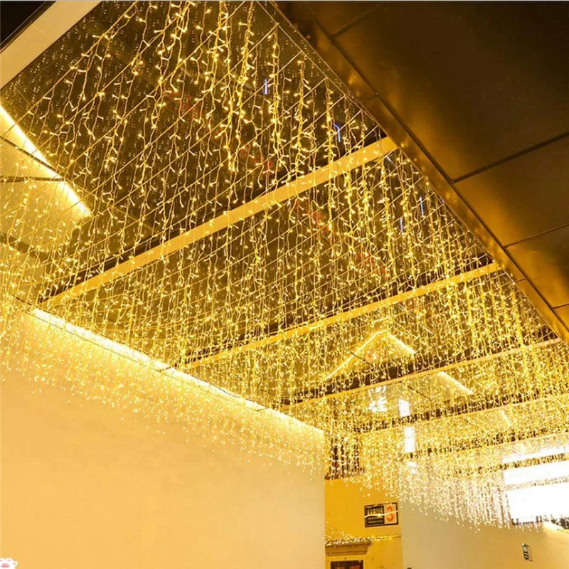 Christmas Decorations Festoon Led Icicle Curtain Lights Outdoor Warm White With White Flash Fairy Light Clear Wire New Year 2025