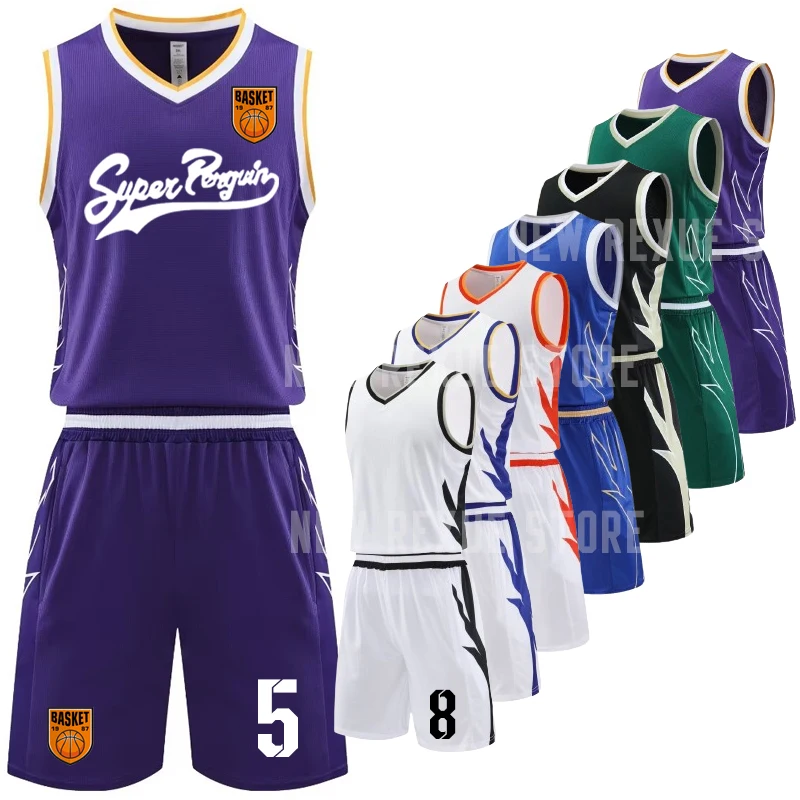 Men Youth Basketball Match Training Jersey Sets Customize Sleeveless Breathable Quick-dry Shirt Shorts Sports Clothes New