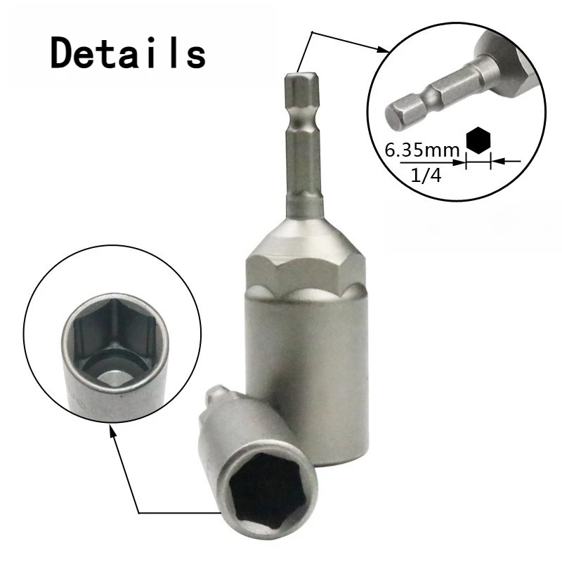 5/10/15Pcs 80mm Deepen Power Nut Driver Drill Bit Set 5.5-19MM Impact Socket Adapter for Power Tools 6.35MM Hex Shank