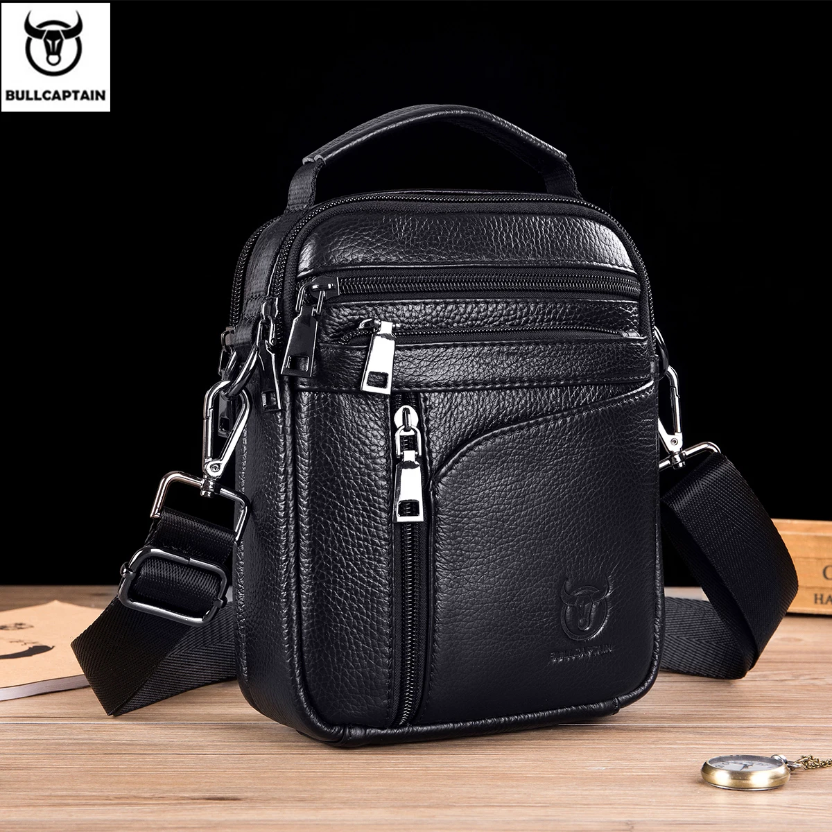 BULLCAPTAIN  New Men Bag Genuine Leather Man Brand Crossbody Shoulder Bag Small Business Bags Male Messenger Leather Bags