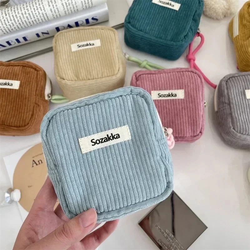 

Womens Coin Purse with Zipper Large Capacity Cosmetic Bag Sanitary Pads Earphones Lipstick Pouch Small Square Makeup Bag Case