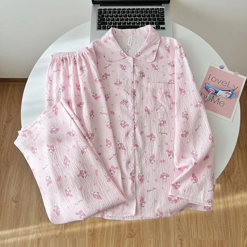 

Sanrio My Melody Cotton Pajama 2 Piece Set Kawaii Cartoon Femmes Pyjamas Pant Long Sleeve Nightwear Autumn Nightgown Homewear