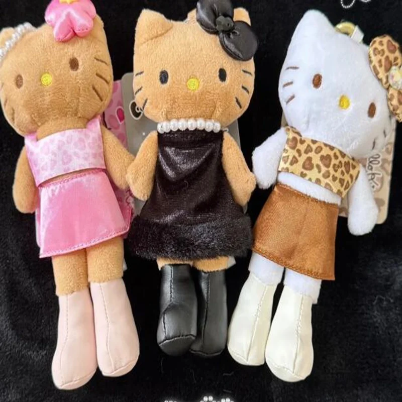 10 cm schwarzer Leopardenmuster-Katze-Plüsch-Schlüsselanhänger, Cartoon-Motiv, niedlich, langbeinig, miauenrosa, Plüsch-Rucksack-Anhänger, Liebe, Schlüsselanhänger, Freund-Geschenke