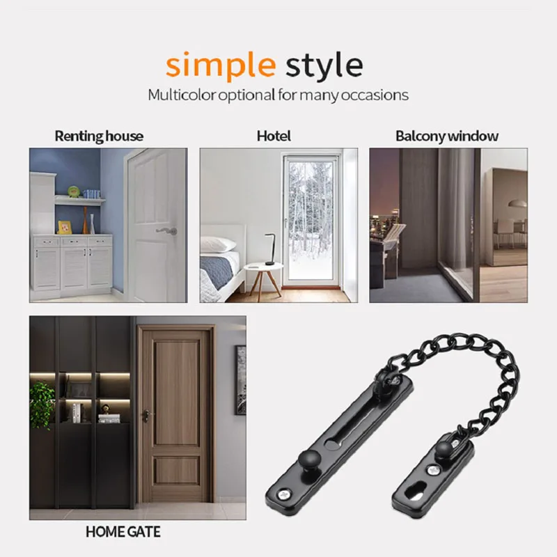 1PCS Door Chain Lock Stainless Steel Security Chain Anti-theft Door Latch Buckle for Home Hotel Apartment Screw Guard Accessorie