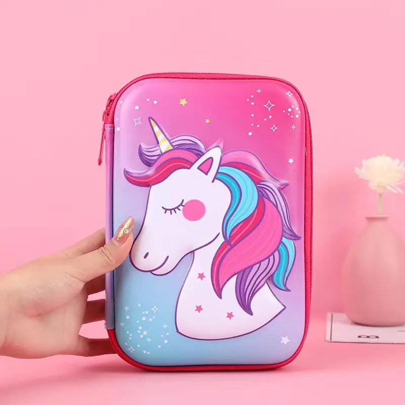 Pink Unicorn 3D Embossing Pencil Cases Relief EVA Stationery Box Korean School Supplies Girl Pen Pouch Holder Bag Ruler Storage