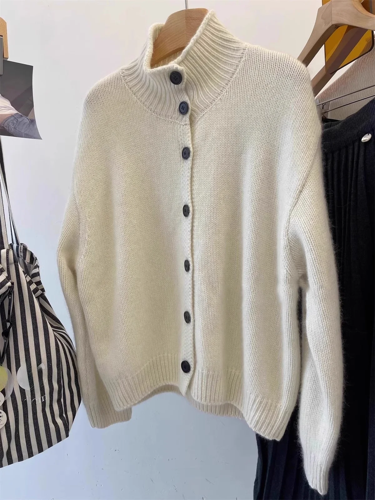 الرجعية ey الدب الفراء عالية الياقة محبوك سترة معطف المرأة فضفاضة كسول الوقوف طوق الخريف الشتاء المفتوحة سترة أعلى #4