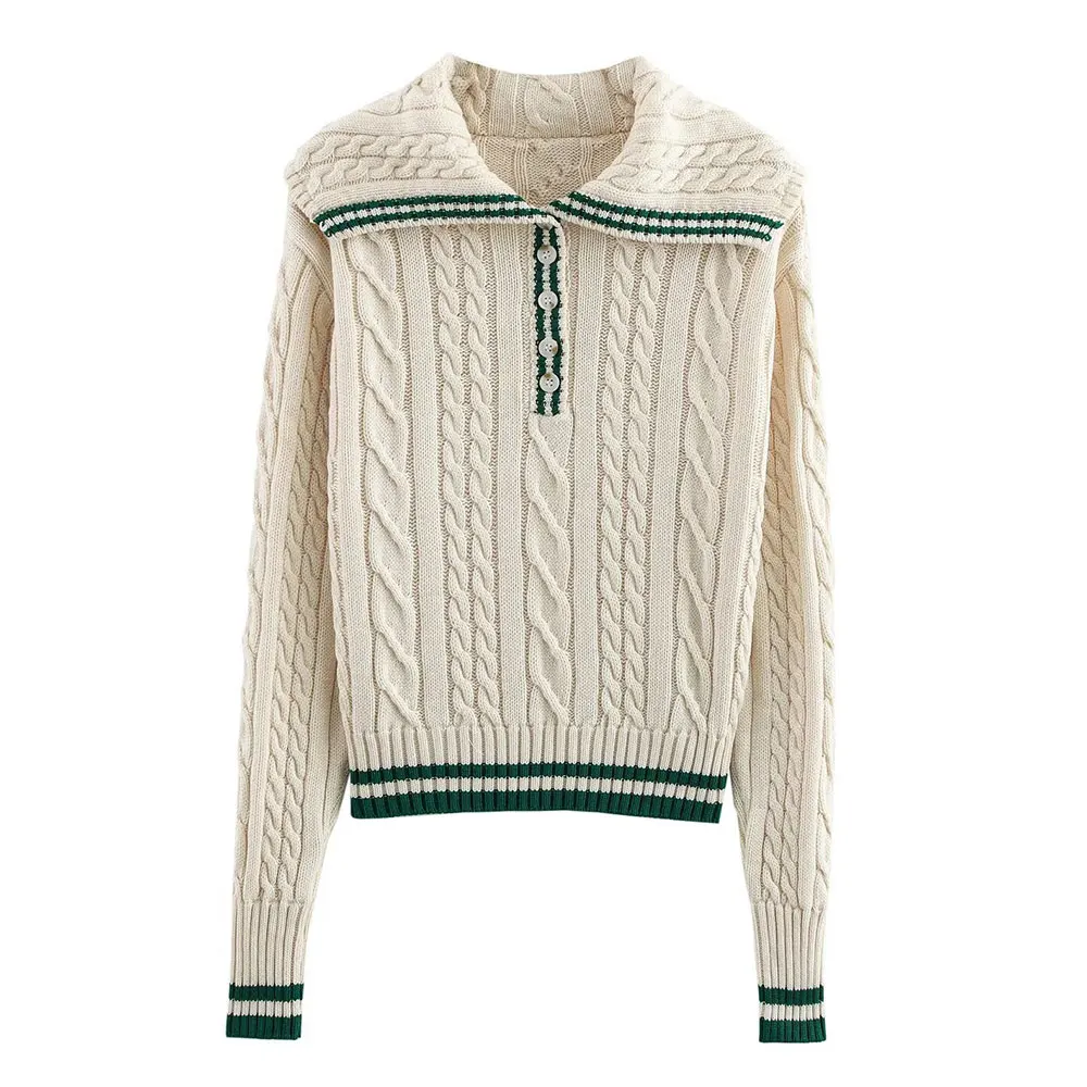 

Women's Long Sleeve Sweater with Lapel European And American Style Fashion New Daily Contrast Color