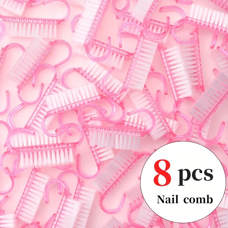 1/8 Pcs Pink Plastic Nail Cleaning Brush Set Portable Nail Brush Nail Cleaning Tool Removing Nail Dirt Cuticles Nail Care Tool