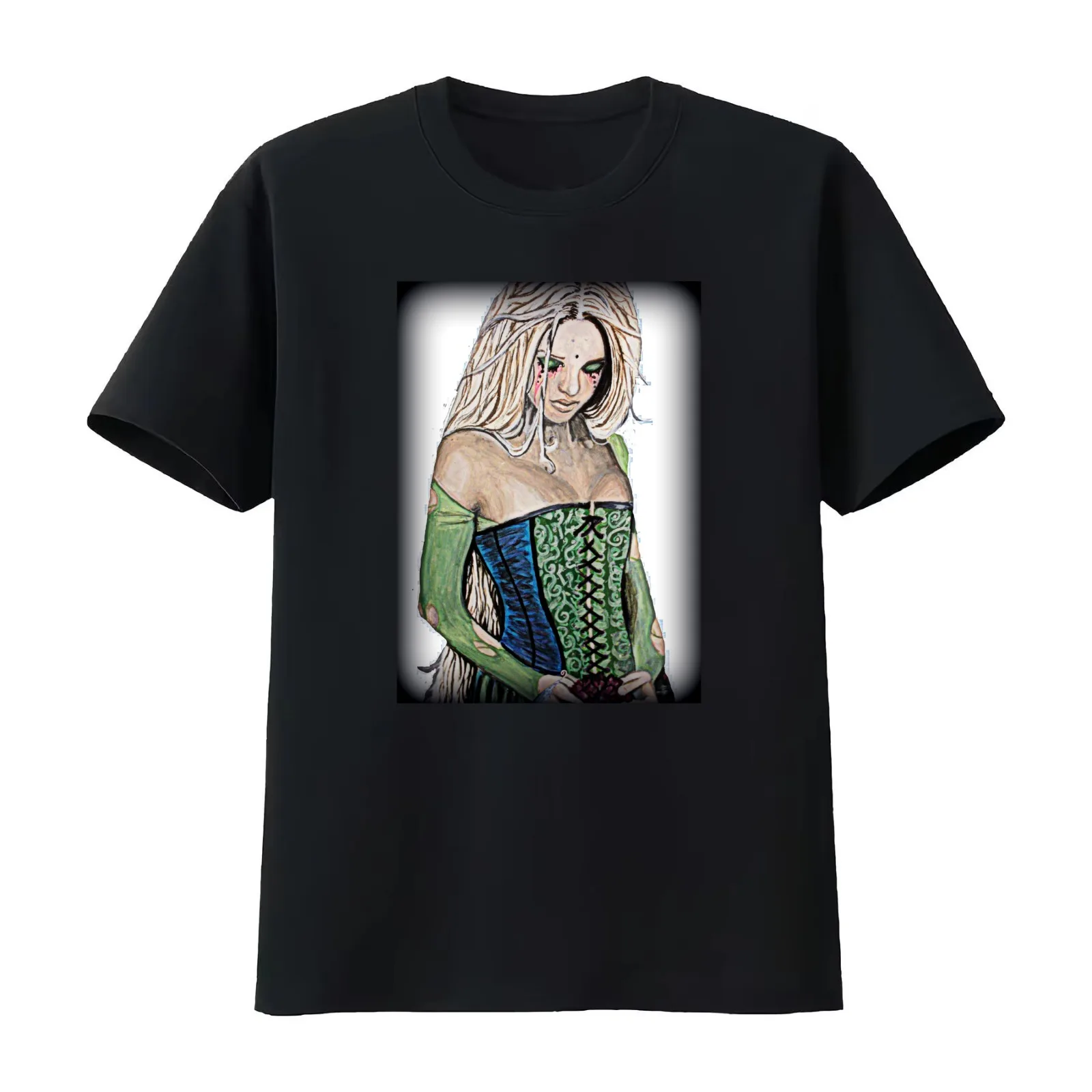 Mysterious Woman in a Green Dress T-Shirt Summer Casual Cotton Tee Oversized Streetwear Tops Vintage Graphic Print