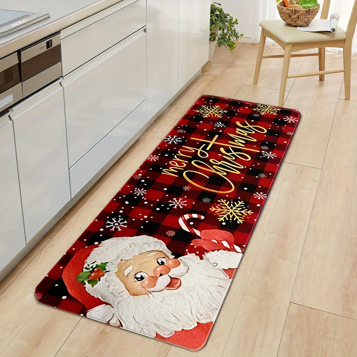 

Christmas Kitchen Mat Home Decor Santa Claus Welcome Entrance Doormat Hallway Balcony Non-slip Floor Mat Christmas Decorations