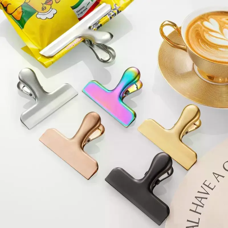2Pcs Stainless Steel Bag Clips For Food Clips Paper Clamps Air Tight Seal Reusable Snack Clips For Kitchen Office School