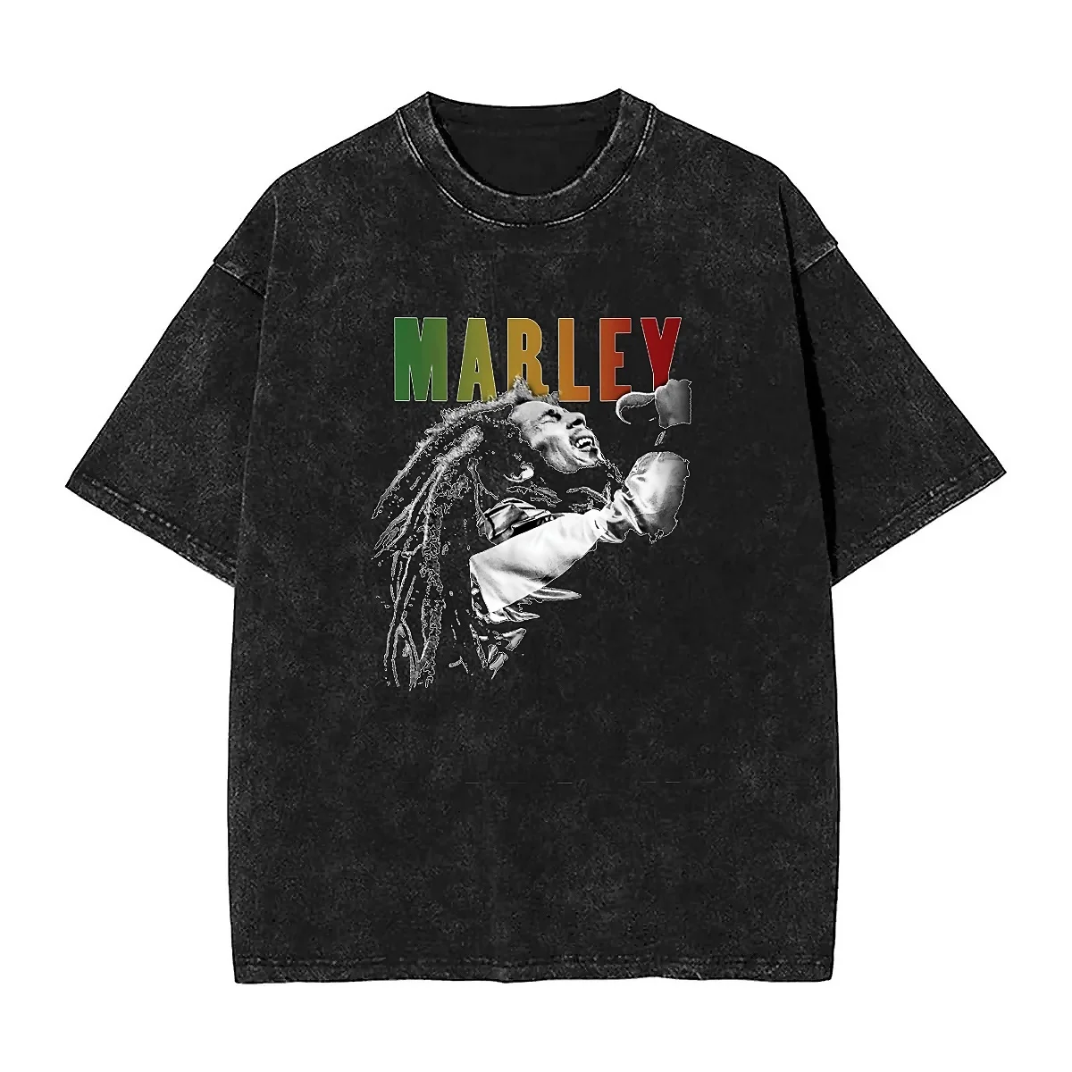 Streetwear Washed T-Shirt Bobs Washed ibration Simple T-Shirts Rasta Marleys Jamaica Hip Hop Tshirt for Male Summer Y2K RetroTop